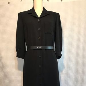 Talbots Long Black Buttonup Belted Dress